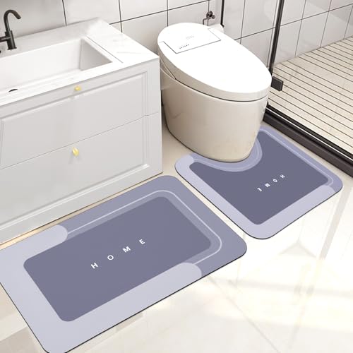 Housego Absorbent Bath Mat, Quick Dry Bath Rug, Non-Slip, 2PCS, Blue | 2PCS Absorbent Bath Mat Magic Rug Sets; Quick Drying Bath Mat Non-Slip Floor Rug Rubber Backed for Bathroom Kitchen Shower - color: Blue, size: 2 PCS (19.7" x 23.6", 19.7" x 31.9")
