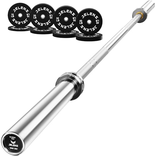 JELENS 7FT Bar Olympic Barbell, 1000lb Capacity Weight Bar for Strength Training, 2 Inch Strength Training Bar With Knurled Grip for Squats, Deadlifts, Presses, Rows, Curls - size: 7FT Olympic Barbell with 230 LB Black Plates