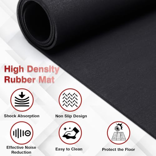 Treadmill Mat for Hardwood Floors - 100% Recycled Rubber Mat for Home Gym Flooring, Durable Workout Fitness Mats, Walking Pad Exercise Bike Equipment Mat, Non-Slip - color: Black, size: 51"L x 24"W x 0.16"Th