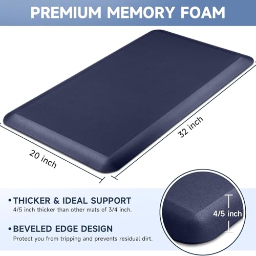 4/5 Inch Thick Kitchen Mats for Floor, StepRite Kitchen Rug for Standing Desk, Non-Slip, Thicker, Stain & Water Resistant, Comfort Anti Fatigue Floor Mat for Home, Kitchen, Office - Blue,32 * 20'' - color: Blue, size: 32"L x 20"W x 0.8"Th