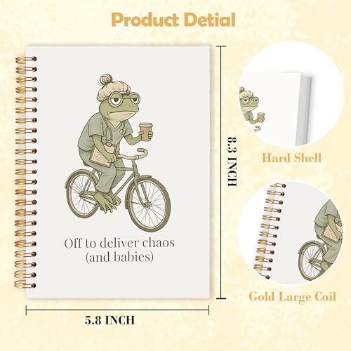 OJMFHEGEE Labor and Delivery Nurse Gifts Spiral Notebook 5.5x8.3 in, L&D NICU Nurse Gifts, Off to Deliver Chaos and Babies Funny Medical Obgyn Frog Hardcover Notebook Journal for Women Coworkers - color: Funny Medical Obgyn Frog