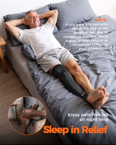 Copper-Infused Leg Compression Sleeve Ultra Breathable Full Leg Compression Sleeve for Pain Relief,Arthritis, Muscle Recovery, Swelling, Inflammation, Leg Sleeve for Thigh, Calf, Knee, Men & Women (Black, Large) - size: Large