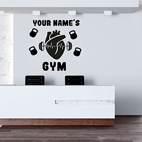 Creative Gym Decal with Hours of Operation Gyms Name Heart and Kettlebells - Custom Gym for Doors and Windows - Open Hours Sticker for Fitness Gyms - color: Dec 23