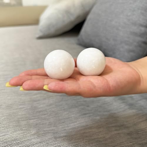 Natural Marble Baoding Chinese Meditation Balls, Stress Relief Hand Exercise Therapy Set with an Upgraded Shockproof Imitation Wood Box, 2-Piece Set,White Small-1.38" - color: White, size: Small-1.38"
