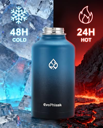 64 oz Insulated Water Bottle with Carrier Bag, Half Gallon Stainless Steel Water Bottle Keep Cold 48Hrs, Vacuum Insulated Large Water Jug for Gym, Travel, Hiking, Indigo Black - color: Indigo/Black, size: 64 Ounces