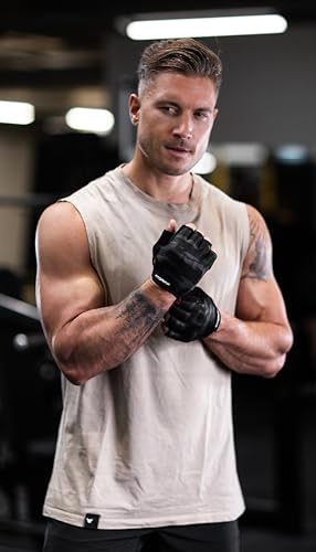 Fitgriff® Workout Gloves (Padded) for Men & Women - Fingerless Gym Gloves for Weight Lifting, Training - Full Palm Protection - color: Camo-Black, size: 9