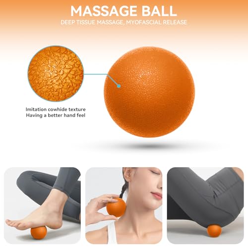 Krightlink 5 in 1 Foam Roller Set for Deep Tissue Muscle Massage, Trigger Point Fitness Exercise Foam Roller, Massage Roller, Massage Ball, Stretching Strap, for Whole Body (Orange Black) - color: Orange Black