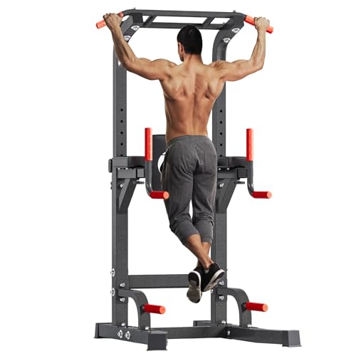 SogesPower 87in Power Tower Pull Up Bar Station Pull Up Dip Station for Home Gym, 10-Level Adjustable Height Pull Up Bar Stand Dip Bar Strength Training Workout Equipment - color: Black
