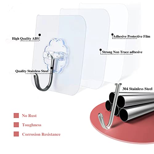 DDMY Adhesive Wall Hooks Heavy Duty 50LB Clear Hook 24 Pack for Hanging | Upgrade Sticky Hooks Hanging 50lb(Max) Transparent Reusable Waterproof No Drill for Kitchen Towel Bathroom Coat No Damage - color: Transparent, size: 24 Pieces