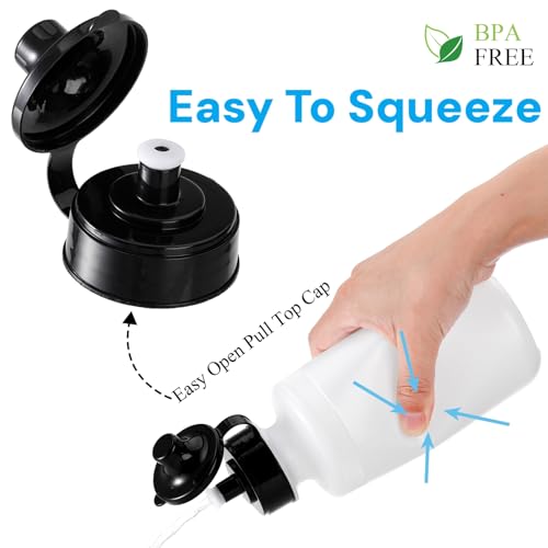 SOUJOY 10 Pack Sports Water Bottle, 21oz Plastic Squeeze Bottle with Easy Open Push/Pull Cap, BPA Free Reusable Team Water Bottle for Fitness, Gifts