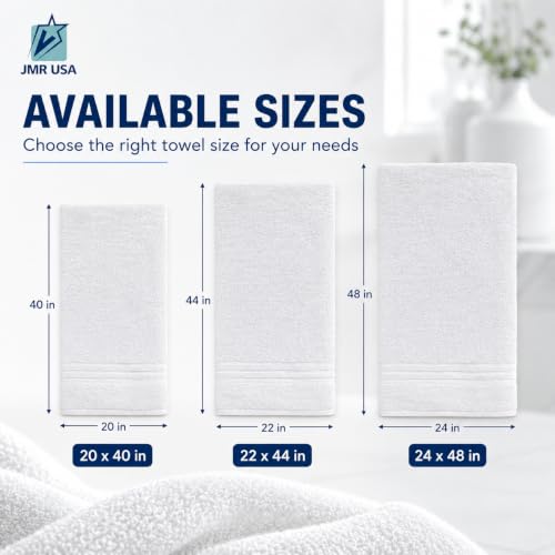 JMR White Bath Towels Bulk Pack of 36 (22x44) - 100% Cotton Lightweight & Quick-Dry Cotton Towels for Hotel, Rental Properties, Gym & Commercial Use - color: White-36 Pcs, size: 22X44