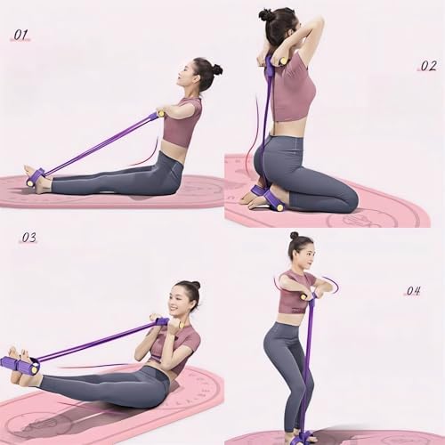 21 Fitness Resistance Bands-4 Tube Pedal Ankle Puller - 2023 New Sit up Leg Stretch Rope Exercise Bands with Handles, Stretching Workout Fitness Bands for Arm Weights Exercise Equipment - color: Purple