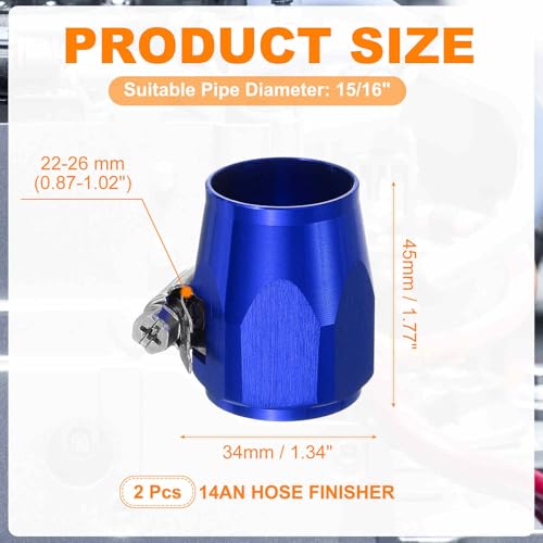 HARFINGTON 2pcs 14AN Hose Finisher Clamp Aluminium Hex Car Hose Finisher Flexible Pipe Clamps with Screw Band for Fuel Gas Oil Air Water Tube, Blue - color: Blue, size: 14AN