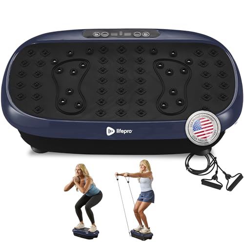 Lifepro HexaPlate Lite Vibration Plate Exercise Machine — Magnetic Acupoints, 99 Speeds & 10 Presets Vibration Platform Machine with Resistance Bands — Vibrating Plate for Lymphatic Drainage & Toning - color: Blue