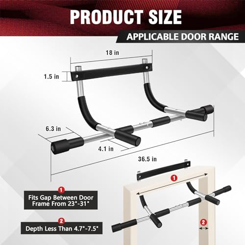 Pull Up Bar for Doorway, Upgrade Chin up Bar for Doorway Without Screws, Portable Strength Training Door Frame Pull-up Bars, Door Workout Bar with Foam Grips for Home - color: Silver
