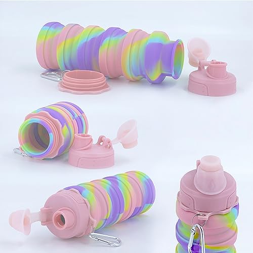 Collapsible Water Bottles Travel water bottle Sports Portable Sport Water Bottle Reusable Water Bottles comes with mountaineering Buckle 500ml silicone Water-proof camping water bottle - color: Blue+Purple, style: 2 pack