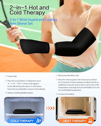 Wrist Elbow Ice Pack Wrap, Reusable Ice Pack Gel Compression, Slip-On Design,Long Lasting Cold & Warm for Pain Relief and Recovery of Elbow/Hand, Carpal Tunnel, Arthritis, Swelling(Large) - color: Dark Black, size: L-Standard