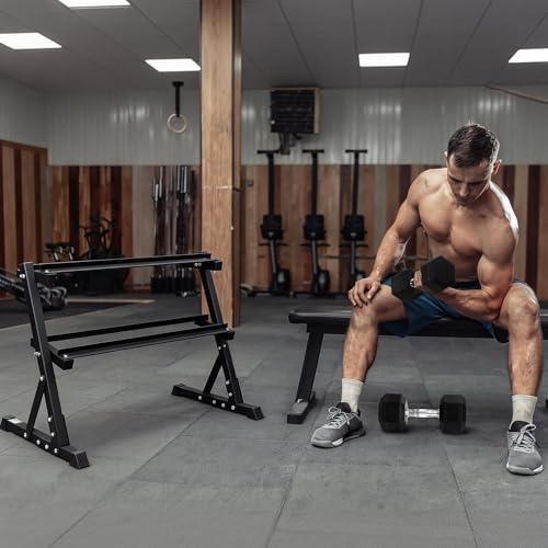 BalanceFrom Dumbbell Rack Stand, Multi-Tier Weight Rack for Dumbbells & Kettlebells, Heavy Duty Home Gym Storage Rack, Includes 25 lb Dumbbell Pair, Black - style: 25LB Pair and 2 Tier Rack