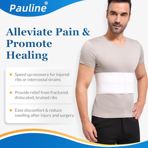 Pauline Broken Rib Brace for Men - Compression Chest Binder for Cracked Ribs Support & Chest Pain Relief - Rib Belt for Bruised Rib Cage (White, Fits 30”-45”) - size: M, style: Men WT