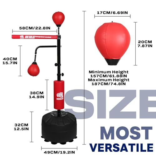 INNOLIFE Punching Bag for Adults, Boxing Speed Trainer - 82IN Height Adjustable Freestanding Boxing Bag with Two Balls and Reflex Spinning Bar for Home Gym