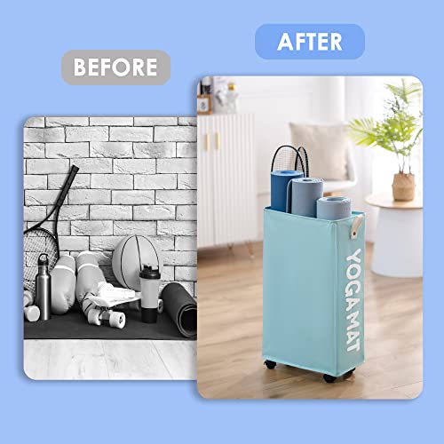 Caroeas Yoga Mat Storage Rack, Yoga Mat Holder Accessories, Home Gym Equipment Storage Yoga Mats, Women Men Workout Equipment Organization with Wheels - color: Light Blue/22'', size: 22'' Large