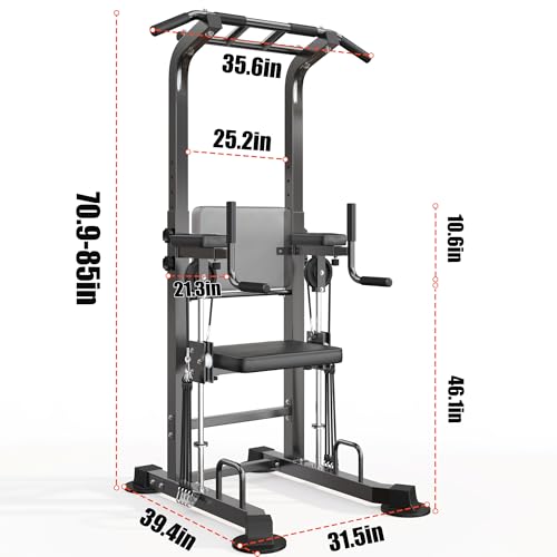 SogesHome Power Tower Pull Up Bar Station Height Adjustable Assistive Rack | Multi-Function Strength Training Equipment Full Body Workout Machine, Freestanding Push Up Dip Stand for Home Gym Exercise - color: Black