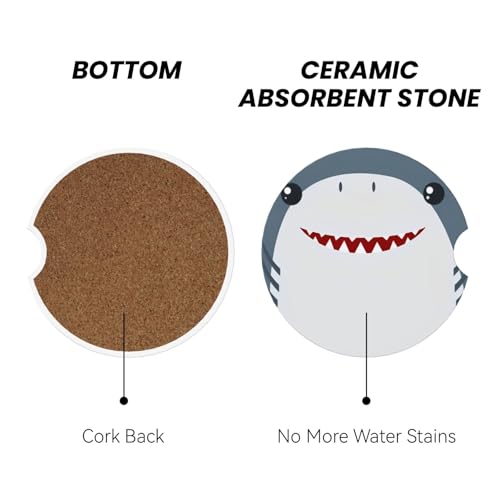 Shark Car Coasters for Cup Holders, 2 Pack Absorbent Ceramic Drink Cup Coaster for Women Men, Auto Interior Accessories - color: T24