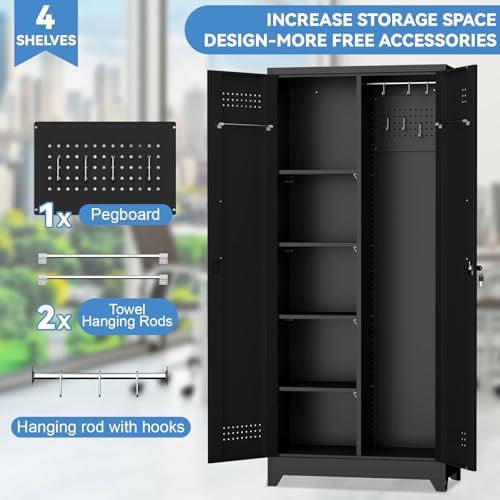 IRONFFICE Metal Utility Closet,Broom Closet Storage Cabinet with Doors and Shelves,Locking Storage Cabinets for Home Office,Gym,Laundry,Black - size: 72"H x 31.5"W x 15.74"D-Black