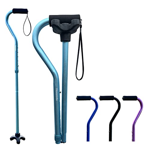 Walking Cane Foldable for Men & Women Seniors for Balance,Self Standing Folding,Height Adjustable Anti-Slip Lightweight Alloy Walking Stick for Travel Mobility Aid - color: Matte Ocean Blue Offset Handle