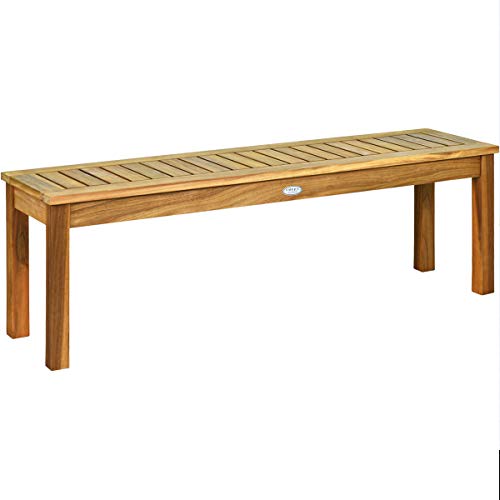 Tangkula 52 Inches Acacia Wood Outdoor Bench, Wood Bench for Dining Room Entryway Poolside Garden, Patio Backless Dining Bench with Slatted Seat, Ideal for Outdoors & Indoors - size: 52"