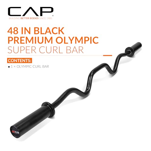 CAP 48" Olympic Super Curl Bar | Heavy Duty Solid Steel, 500 lb Capacity - color: Black, style: Elite