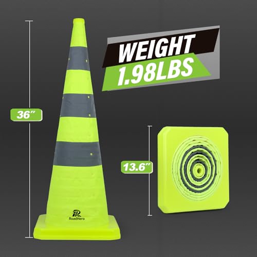 RoadHero 36 Inch 2 Pack Collapsible Traffic Safety Cones with Bag, Green | Pop-up Design, Reflective Collar, Road Safety, Driving Training & Parking Lots - size: 36 Inch