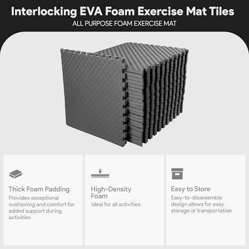 BalanceFrom 1" Extra Thick Puzzle Exercise Mat with EVA Foam Interlocking Tiles for MMA, Exercise, Gymnastics and Home Gym Protective Flooring, 72 Square Feet (Gray) | Tiles for Home Gym, Mat for Home Workout Equipment, Floor Padding for Kids, Gray, 24 in