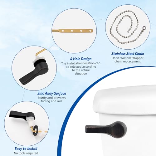 Hibbent Universal Front Mount Metal Toilet Handle Replacement Kit, Brass Toilet Tank Flush Lever with Stainless Steel Adjustable Flapper Chains for Most Toilets, Oil-Rubbed Bronze - color: Oil Rubbed Bronze, style: Front Mount