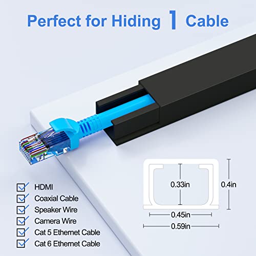 Yecaye Cord Hider, 113in Black Cord Covers for Wires on Wall, One-Cord Cord Organizer, Easy Install Cable Management Kit, Cable Cover Home Office, W0.59in H0.4in, Black - color: Black, size: 113in L x 0.59in W x 0.4in H