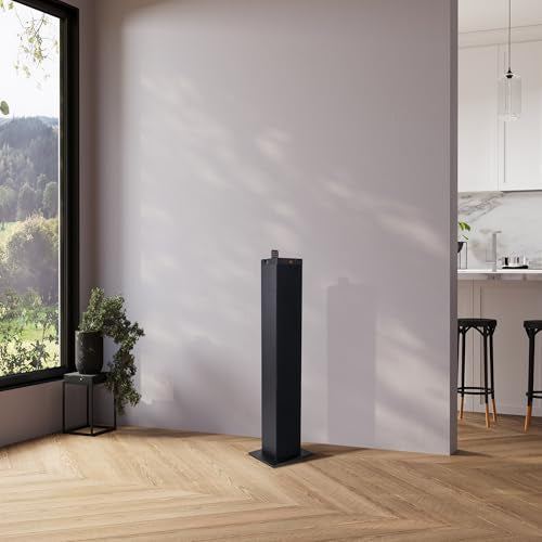 GOgroove Bluetooth Tower Speaker with Subwoofer Built in - Floorstanding Home Speaker with Powerful Bass and Dual Drivers, 120W Peak Power, MP3 3.5mm Aux, USB 2.0 Port Flash Drive, FM Radio (Single) - color: Black
