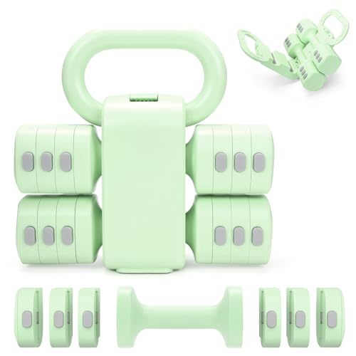 Adjustable 2-in-1 Convertible Kettlebell & Dumbbells Set, 4 in 1 Free Weights Dumbbell Set of 2, Each 2.2 3.3 4.4 5.5lb Quick Change Women Dumbbell Set for Home Exercise Training - color: Green