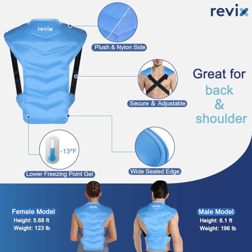 REVIX Large Ice Pack for Shoulder and Back with Straps, Reusable Full Back Ice Pack Wrap Cold Compression Therapy for Discomfort and Fatigue Relief, Post-Workout Recovery - color: Blue