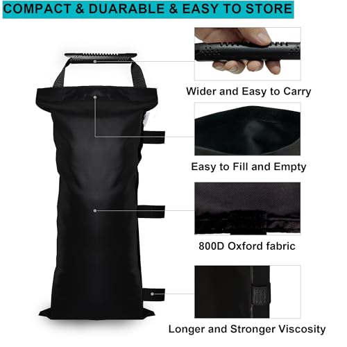 SANWAY 180 LBS (Unfilled) Sand Bags for Canopy Weights, Windproof-Portable and Durable to Secure Tents, Canopies, and Umbrellas-Black - color: Black - 6 PCS