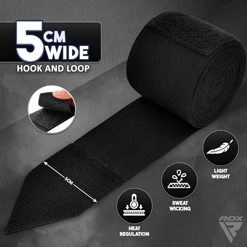 RDX Boxing Hand Wraps 4.5M / 180 Inches – Mexican Style Semi-Elastic MMA Inner Gloves - Wrist Support for Muay Thai, Kickboxing, BJJ, Karate - Thumb Loop & Hook and Loop Closure - Cotton & Nylon Blend - color: Pack of 3 Black