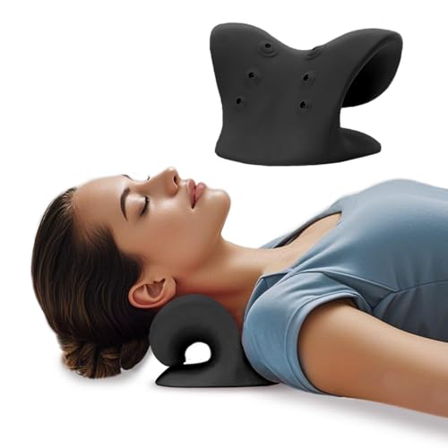 Neck Stretcher with Magnetic Therapy Acupressure for Pain Relief, Neck and Shoulder Relaxer, Chiropractic Pillow, Restore Neck Curve, Black - color: Black