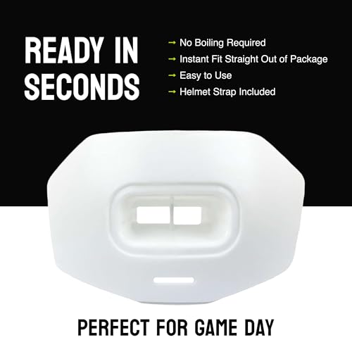 DAMAGE CONTROL Youth Football Mouth Guard – Breathable No Boil Mouthpiece, Protects Lips & Teeth, Works with Braces, Includes Helmet Strap – Sports Gear & Accessories (White) - color: White