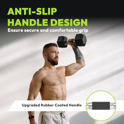 HANDBODE Hex Rubber Dumbbells - Enhanced Grip for Secure & Ergonomic Hold - Ideal for Strength Training and Home Gym Workouts, 20 LB Pair