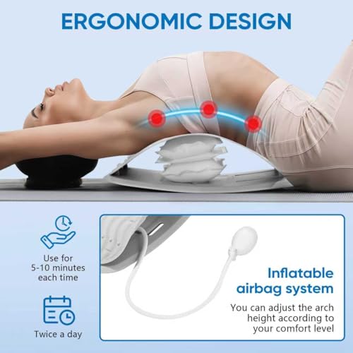 Ergonomic Lumbar Support Board, Lower Back Stretcher Adjustable Air Compression Mat Spinal Decompression Device, Back Stretcher for Lower Back Pain Relief,Ideal for Adults at Home or Work(grey) - color: Gray