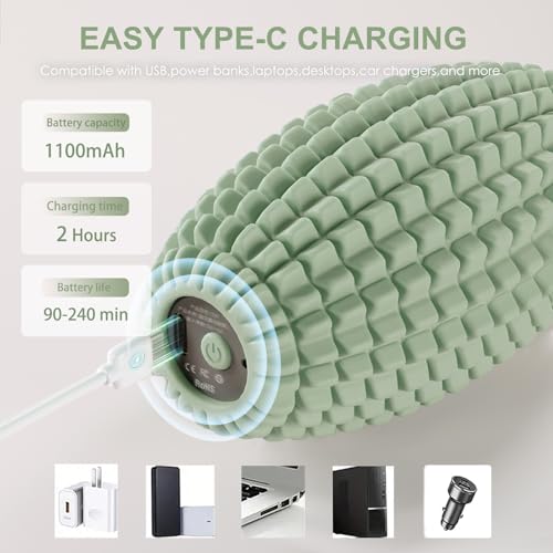 Silicone Vibrating Massage Ball with Rolling Head, 4-Speed Myofascial Massage Roller for Plantar Fasciitis Relief, Hip & Psoas Release, Trigger Point Therapy for Neck, Back, Foot (Black) - color: Green