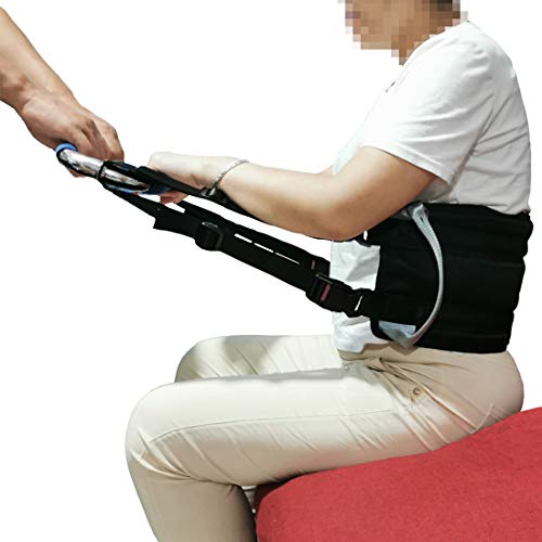 Patient Sit to Stand Lift Sling Medical Transfer Gait Belt Adjustable Pull Up Strap with Stainless Steel No-Slip Grip Handicap Bar Handles Aid Help Getting 500 Lbs Load AnyBack Black