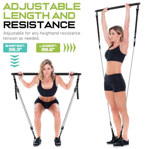 Pilates Bar Kit with 6 Latex Resistance Bands, Adjustable Exercise Bar - color: Black