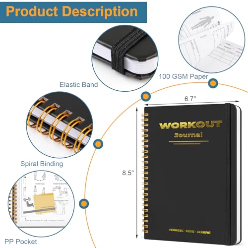 Guirnd Undated Fitness Workout Journal for Men & Women, A5(8.5" x 6.7") Fitness Journal Workout Planner, Workout Log Book Planner for Tracking, Motivating, and Achieving Your Fitness Goals - Black - color: Black