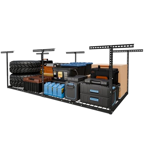 FLEXIMOUNTS 4x8 Overhead Garage Storage Rack, Adjustable Organization System, Heavy-Duty Metal Ceiling Racks, 750lbs Weight Capacity, Black, Classic Series - color: Black, size: 4x8 ft