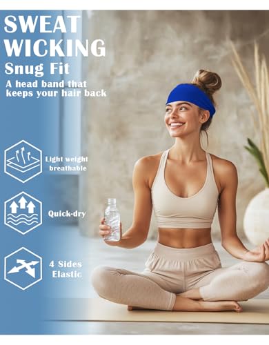 Headbands for Men & Women, Sweat Headband Non-Slip Sweatband Sports Running Cycling Yoga Basketball Workout Football Training - color: Royal Blue